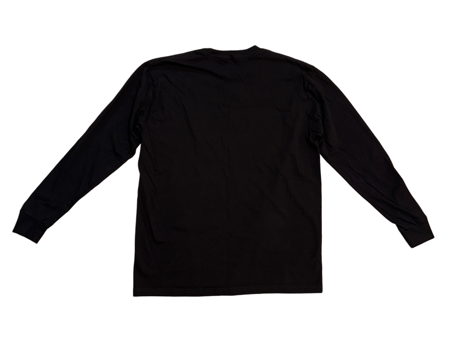 Back view of a plain black long sleeve shirt
