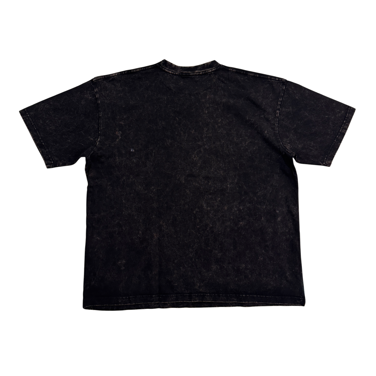 Back view of plain black acid washed t shirt