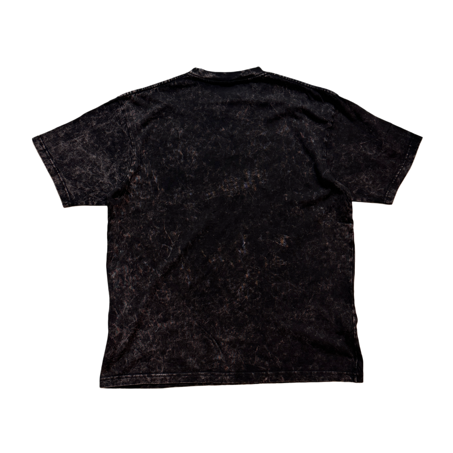 Back view of a plain black acid washed t-shirt