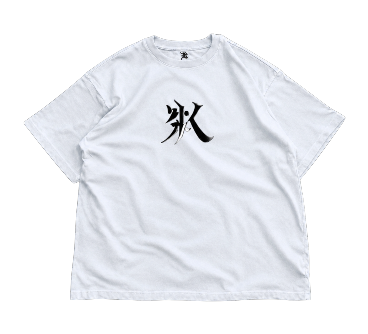 White t shirt with a black “K” design on the front