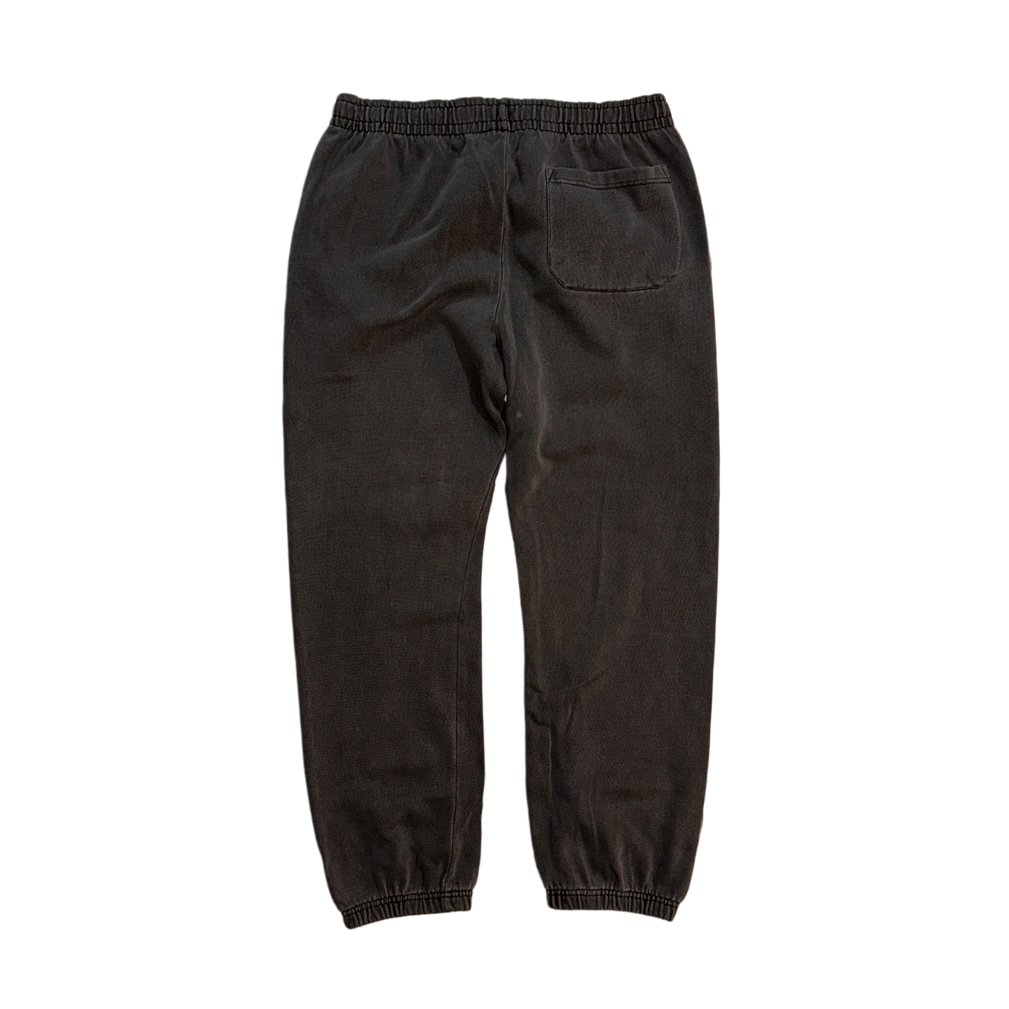 Back view of plain grey cuffed joggers 