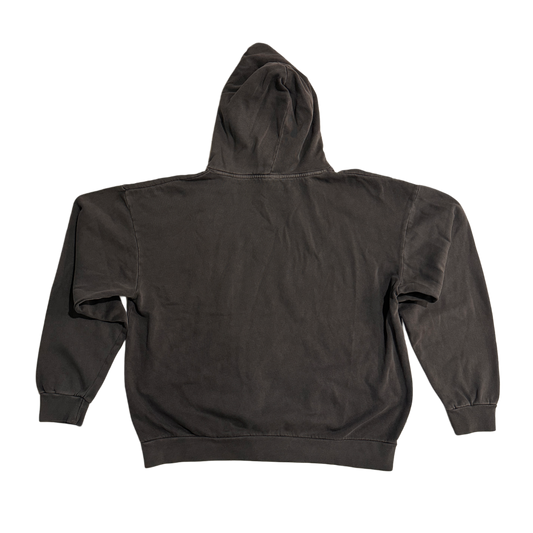 Back view of a dark grey plain hoodie