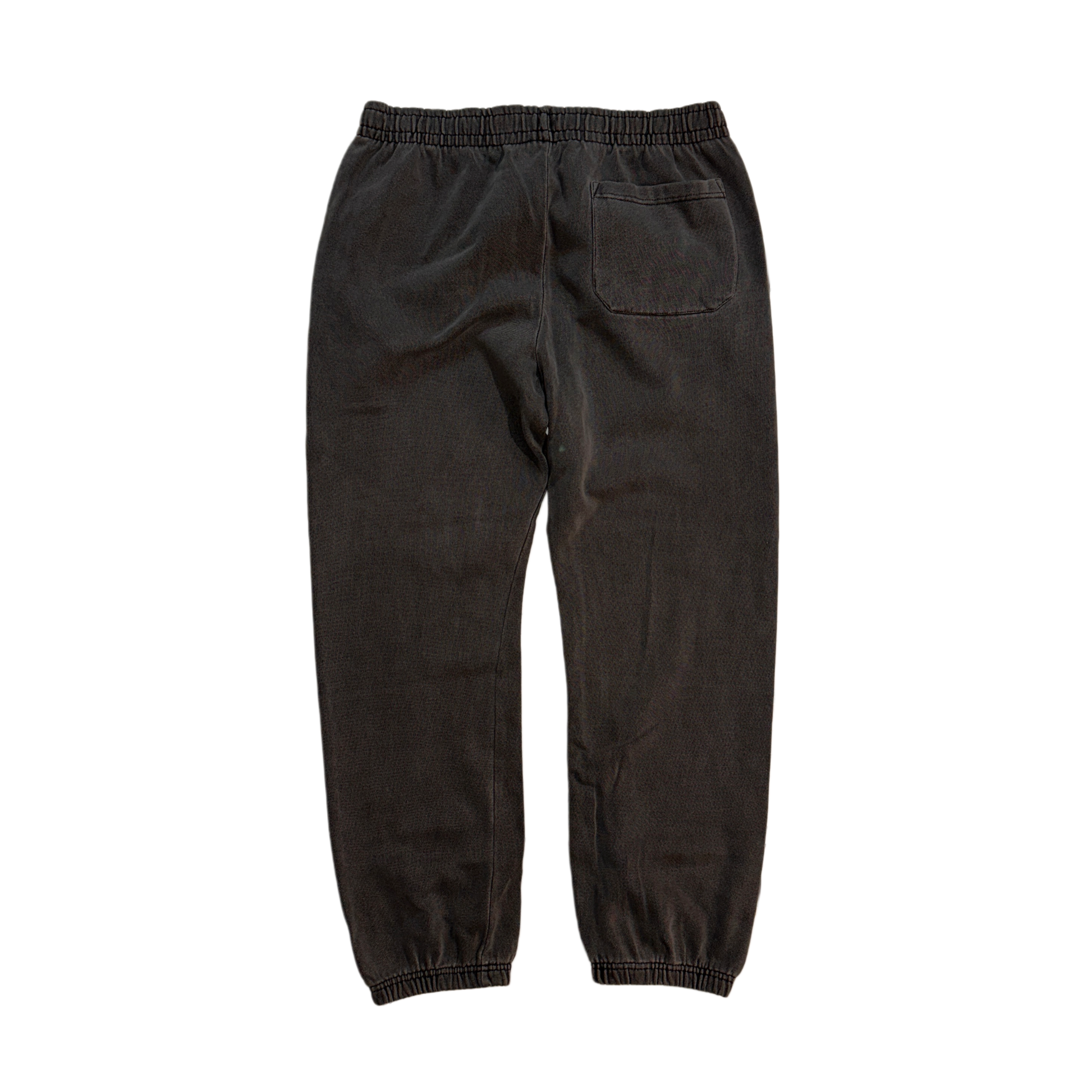 Back view of plain grey cuffed joggers 