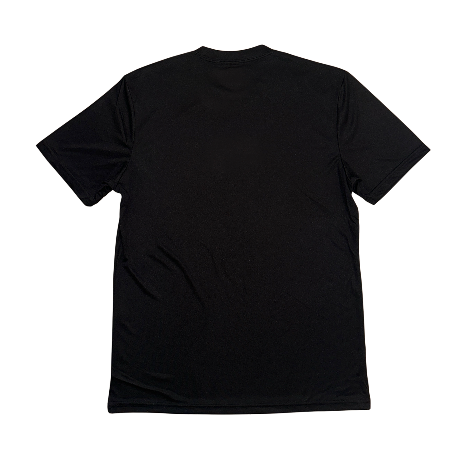 Back view of plain black dry fit t shirt 
