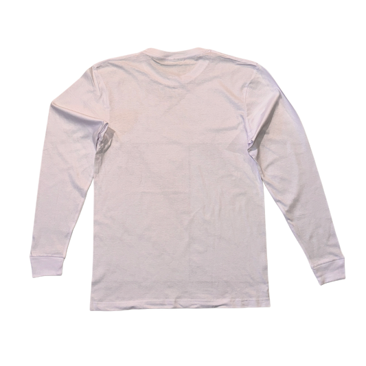 Back view of a plain white long sleeve T-shirt