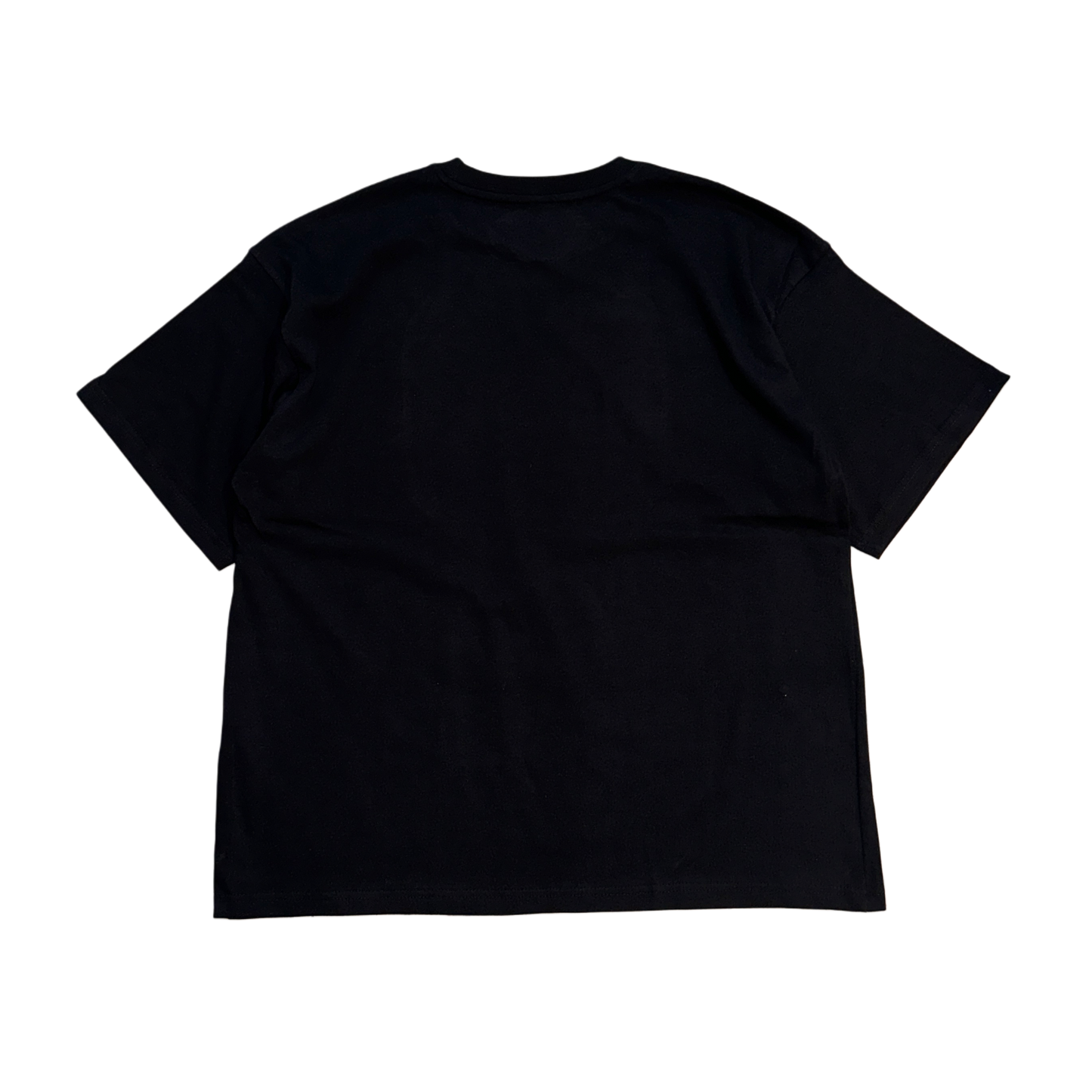 Back view of a plain black t shirt 