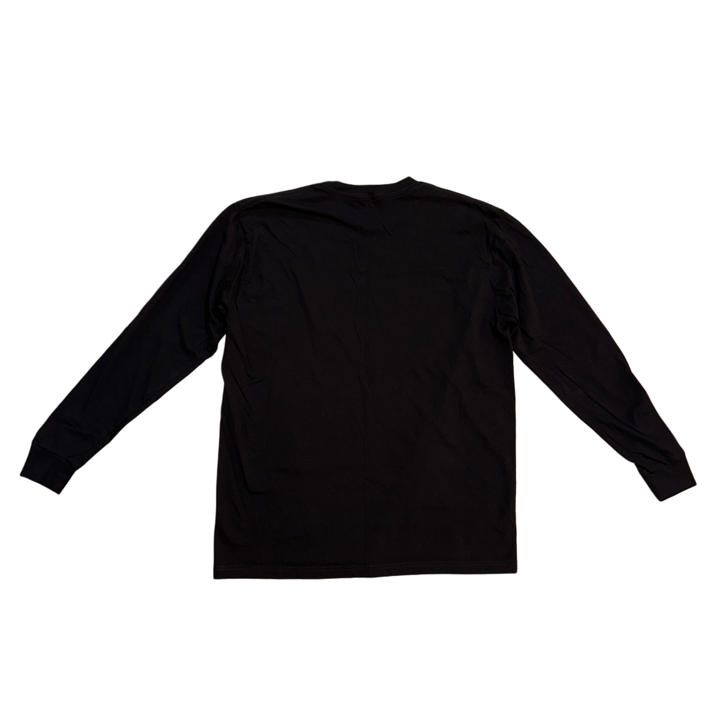 Back view of a plain black long sleeve shirt
