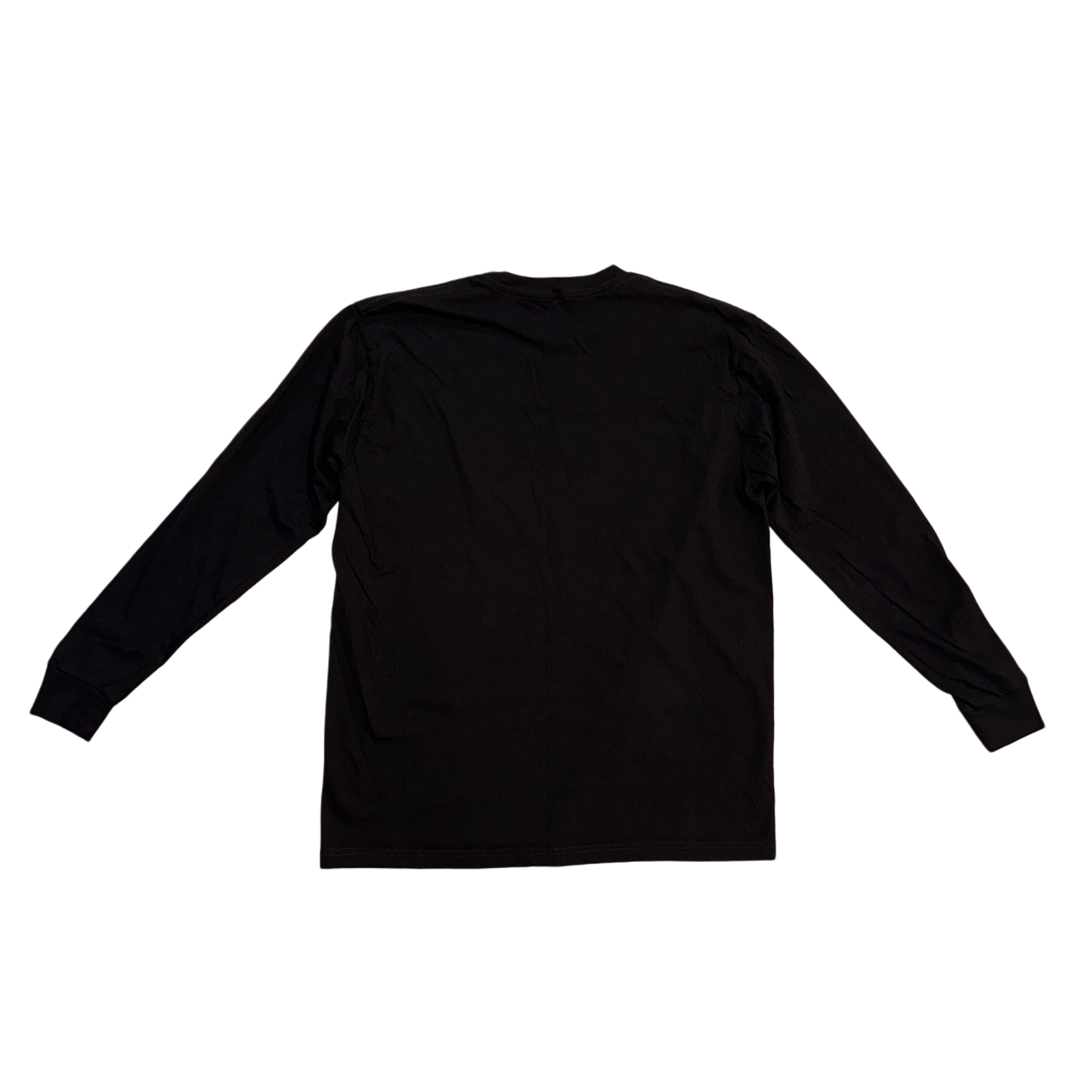 Back view of a plain black long sleeve shirt