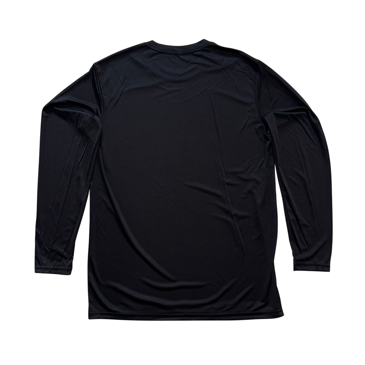 Back view of plain black long sleeve compression shirt 
