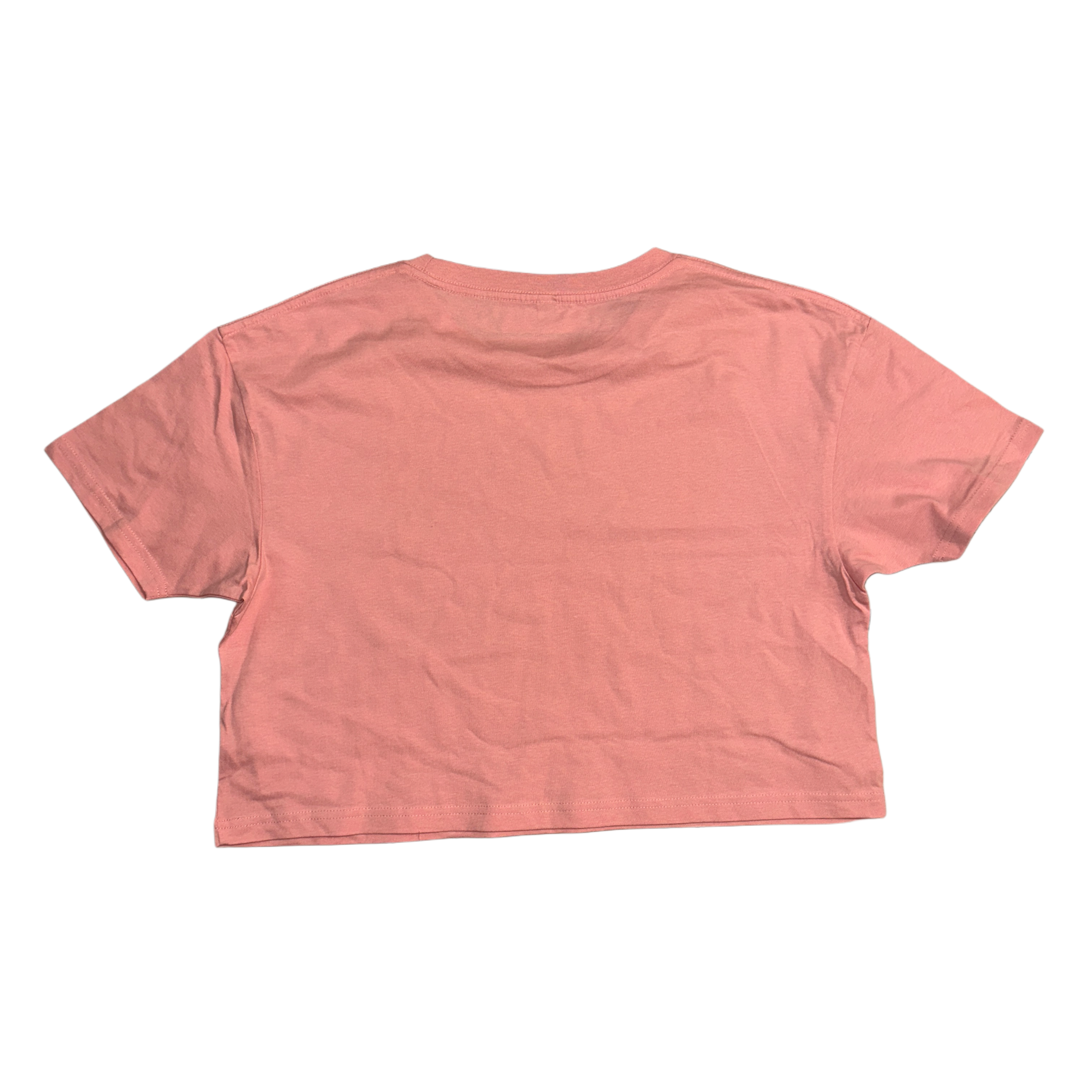 Back view of a plain pink crop top t-shirt 