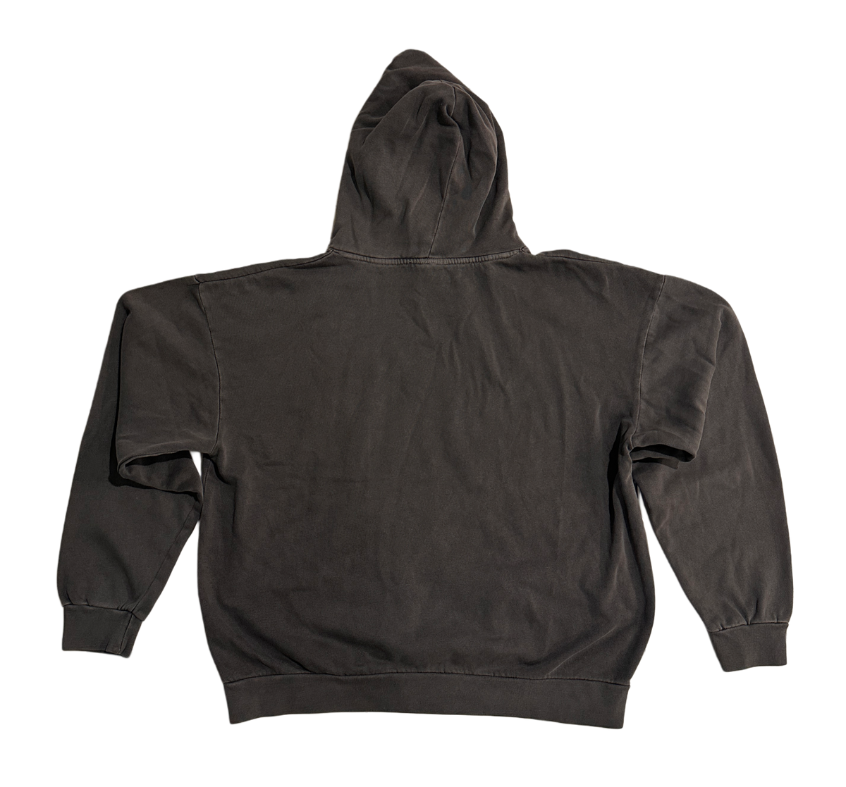 Back view of plain grey hoodie 