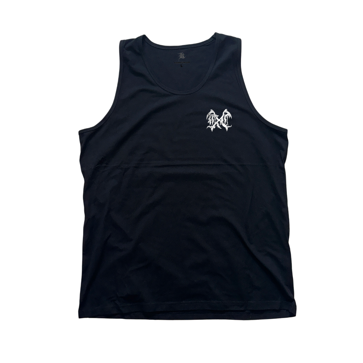 Black tank top with white logo 