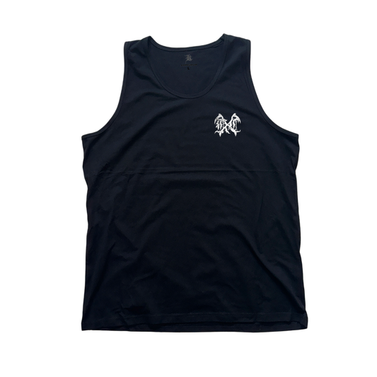 Black tank top with white logo 