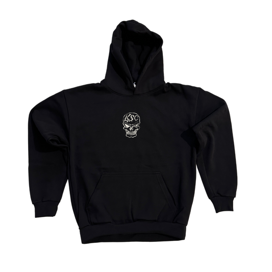 Black hoodie with white skull with white text on it reading “KSC” 