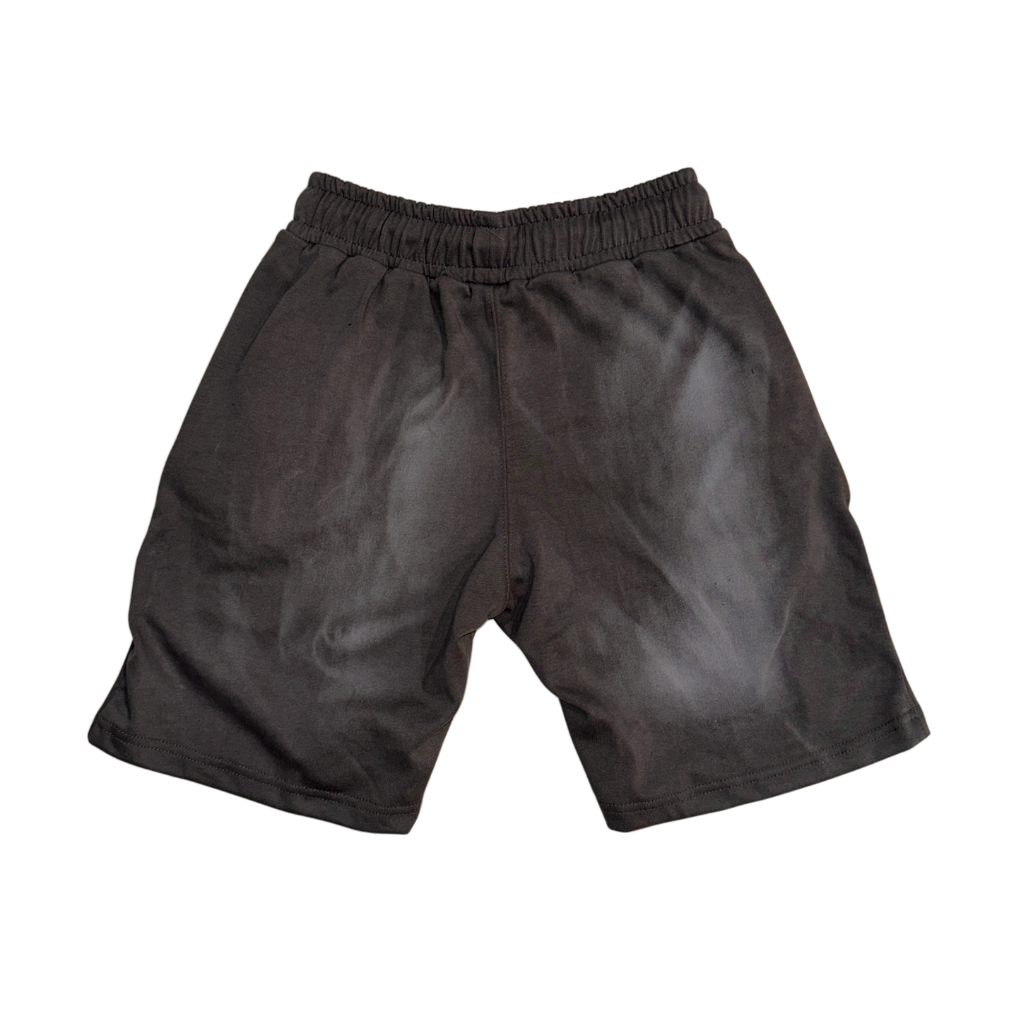 Back view of plain gray vintage washed shorts 