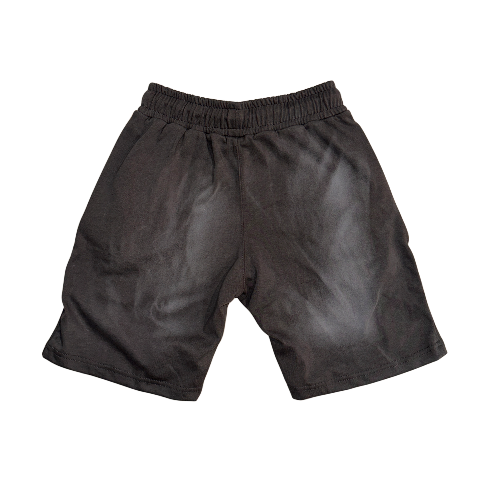 Back view of plain gray vintage washed shorts 