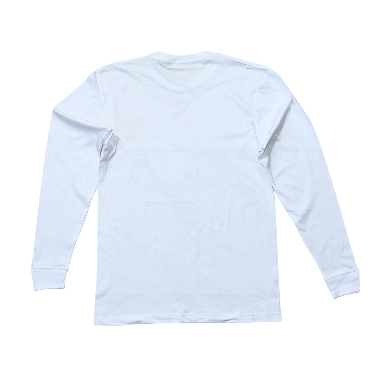 Back view of plain white long sleeve shirt