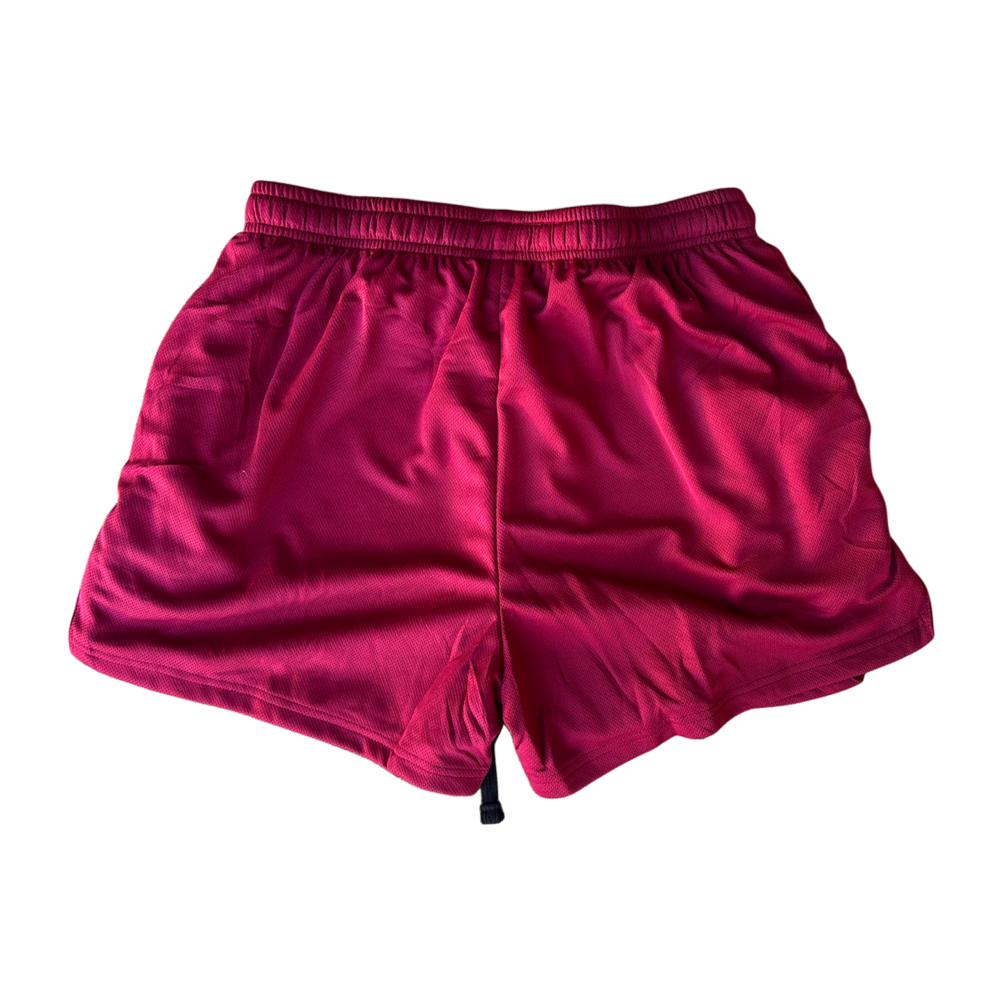 Back view of plain Maroon athletic shorts 