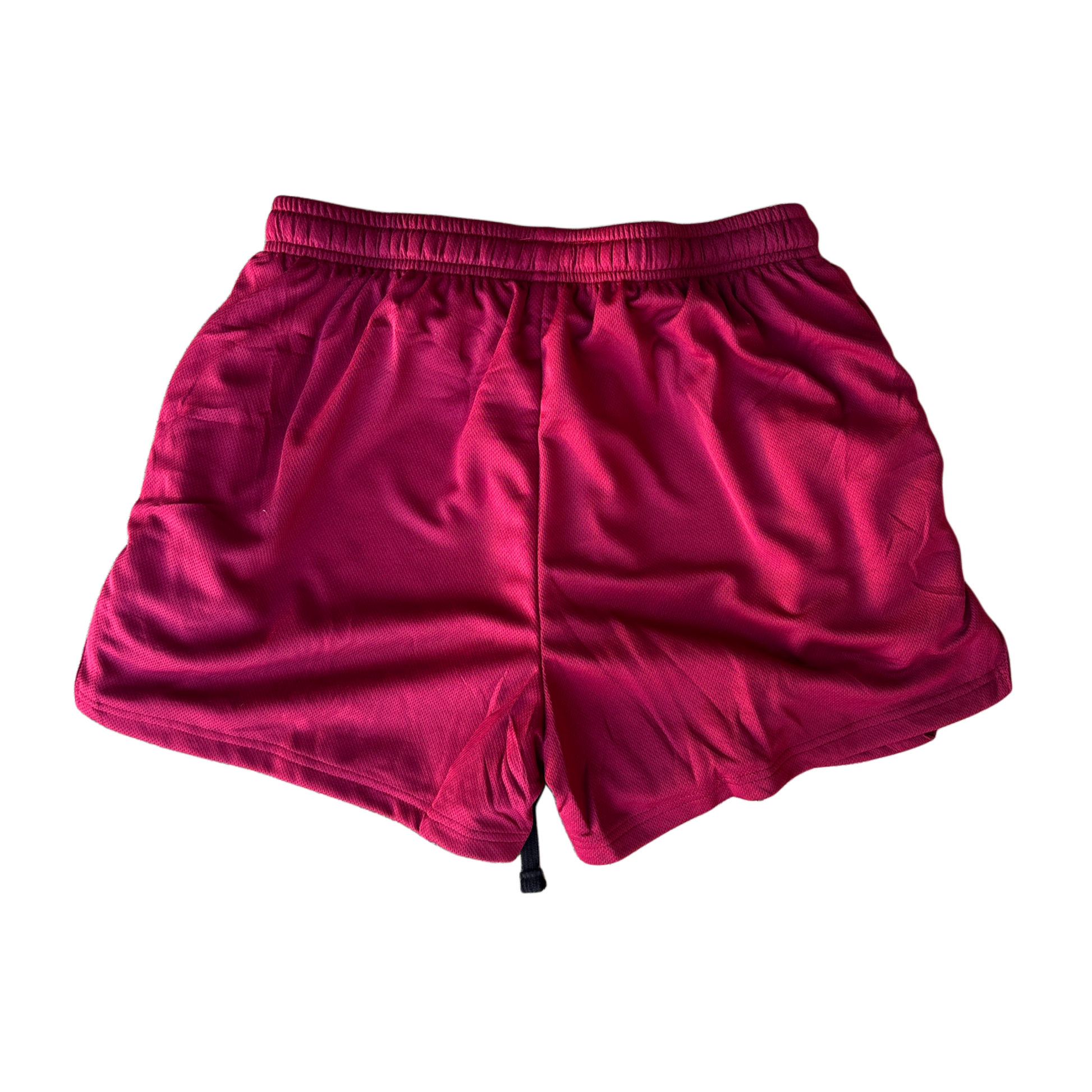 Back view of plain Maroon athletic shorts 