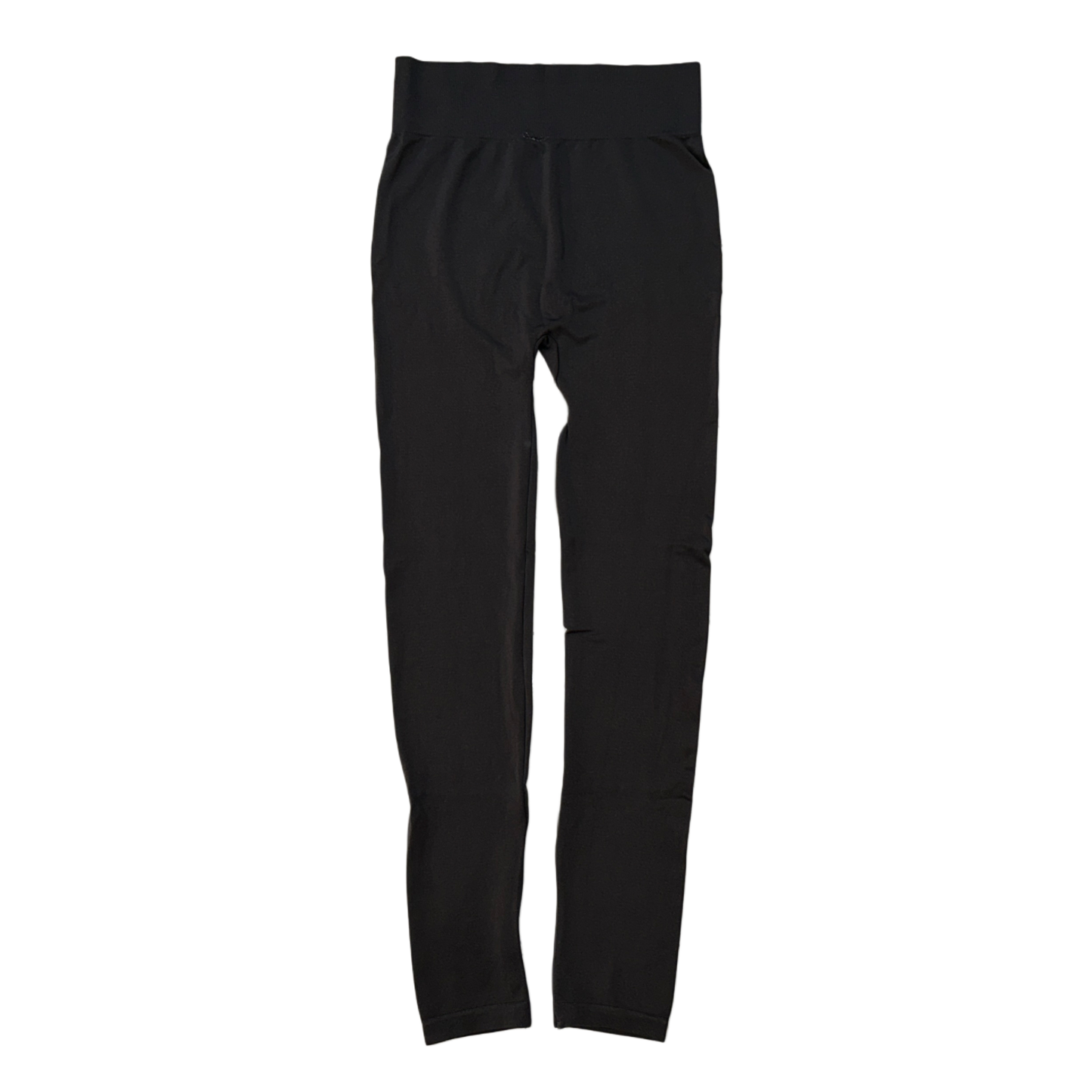 Back view of plain black compression leggings 