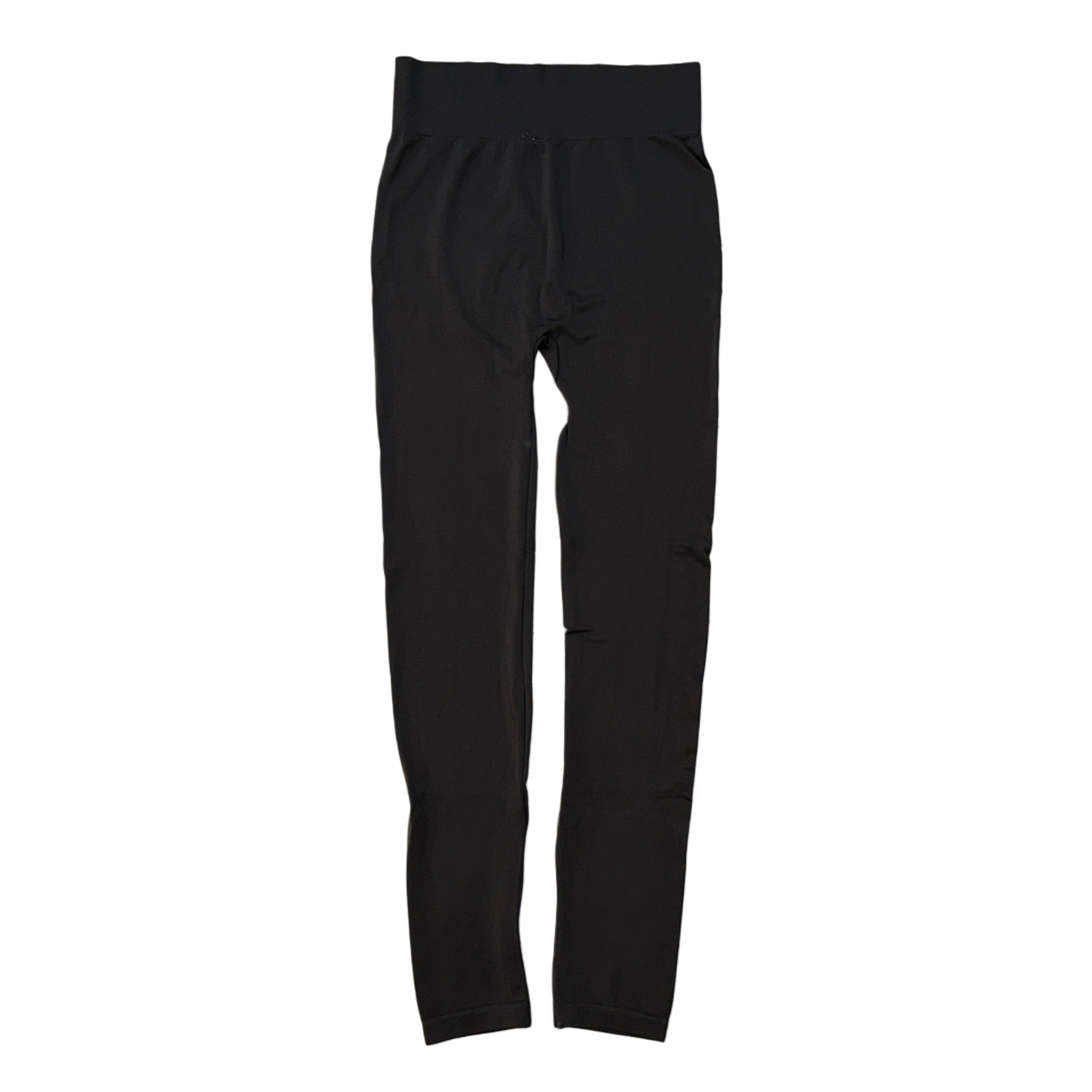 Back view of plain black compression leggings 