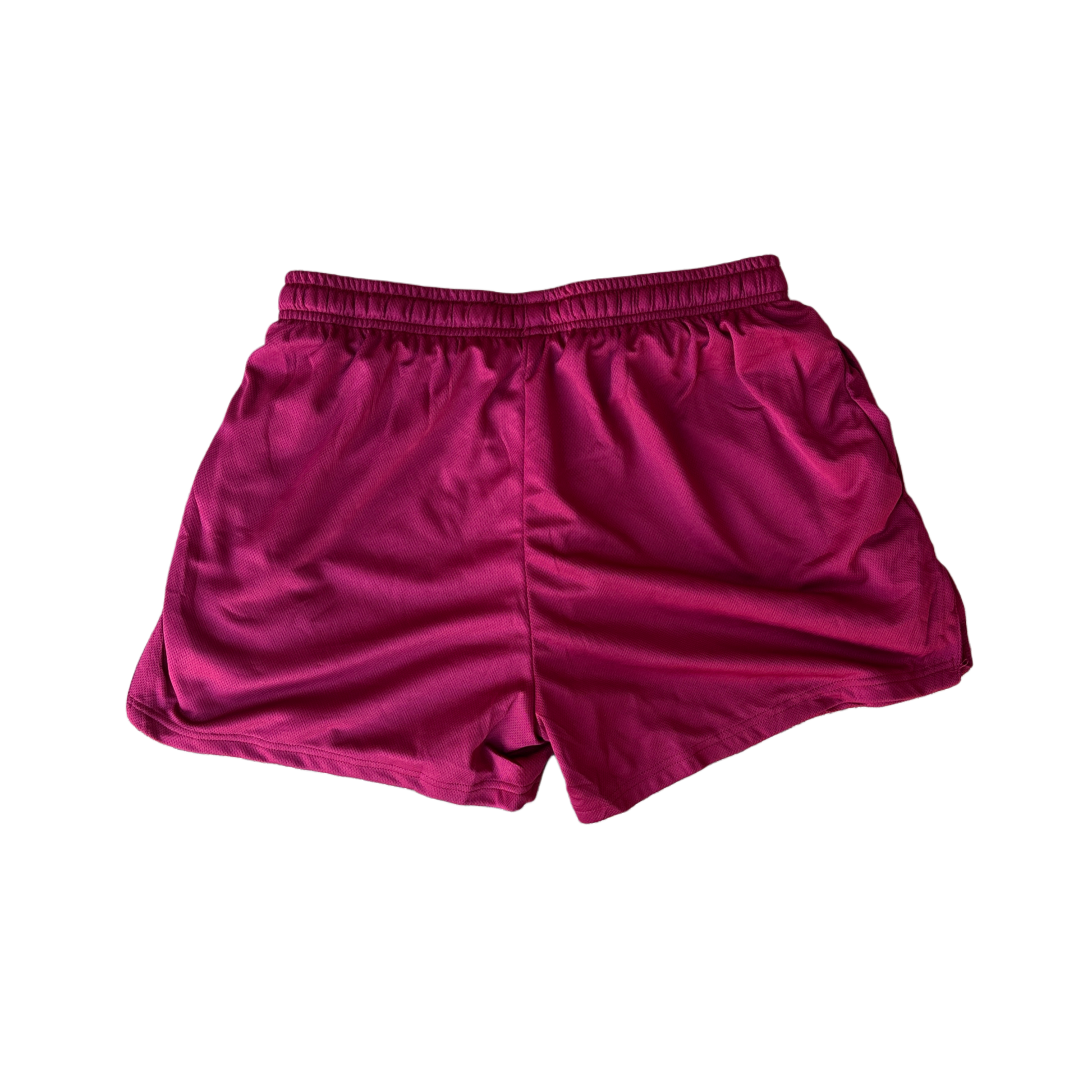Back view of plain Maroon athletic shorts 