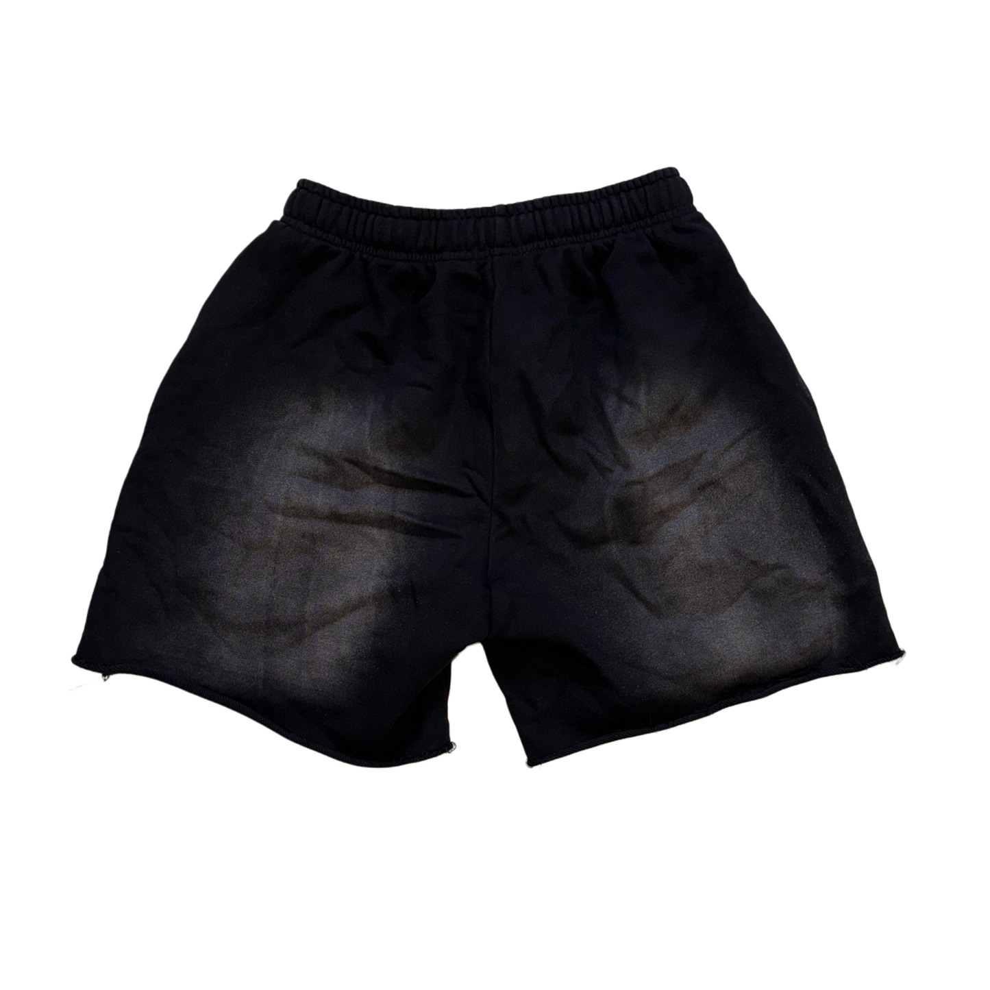 Back view of black acid washed shorts 