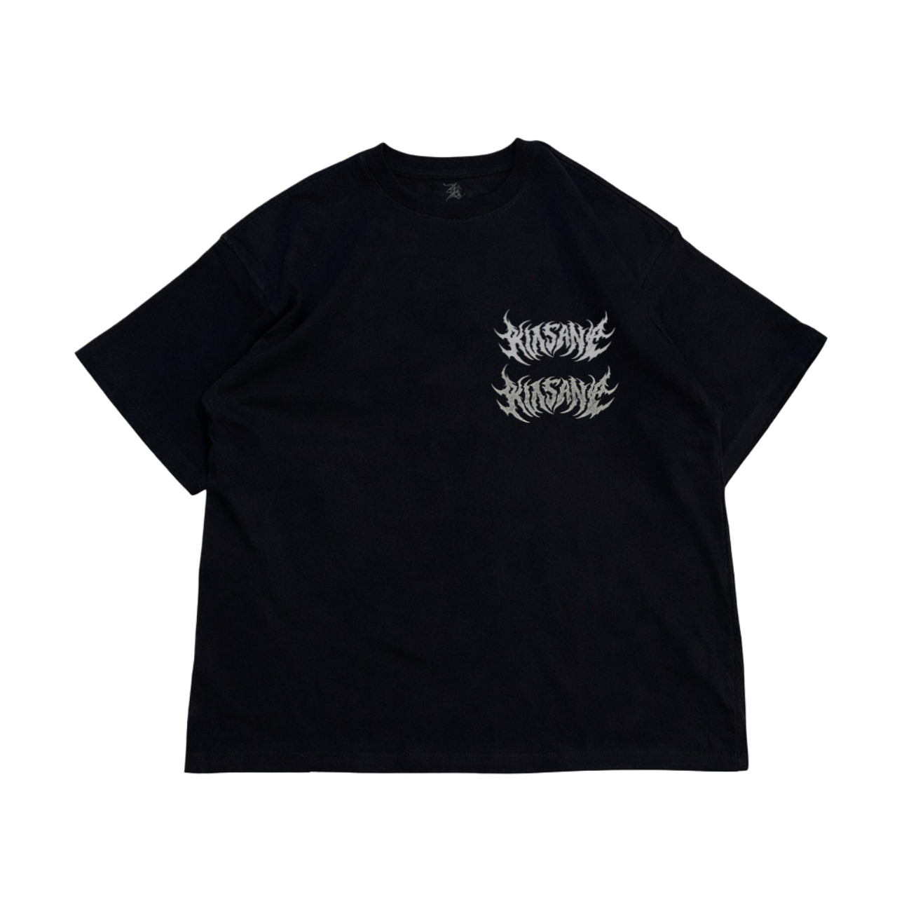 Black t shirt with grey texts reading “KINSANE” 